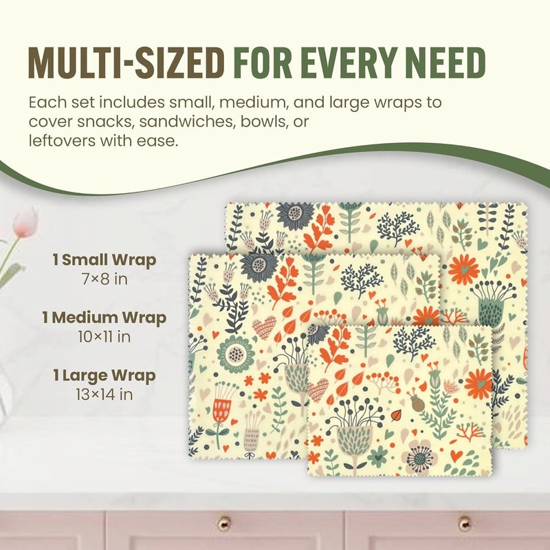 Wrapterra Beeswax Wraps for Food - Reusable & Moldable Bees Wax Covers for Bowls, Fruits, Cheese - Natural Food Storage Alternative to Aluminum Foil & Plastic Wrapping - Small, Medium, Large - 3-Pack - Image 5